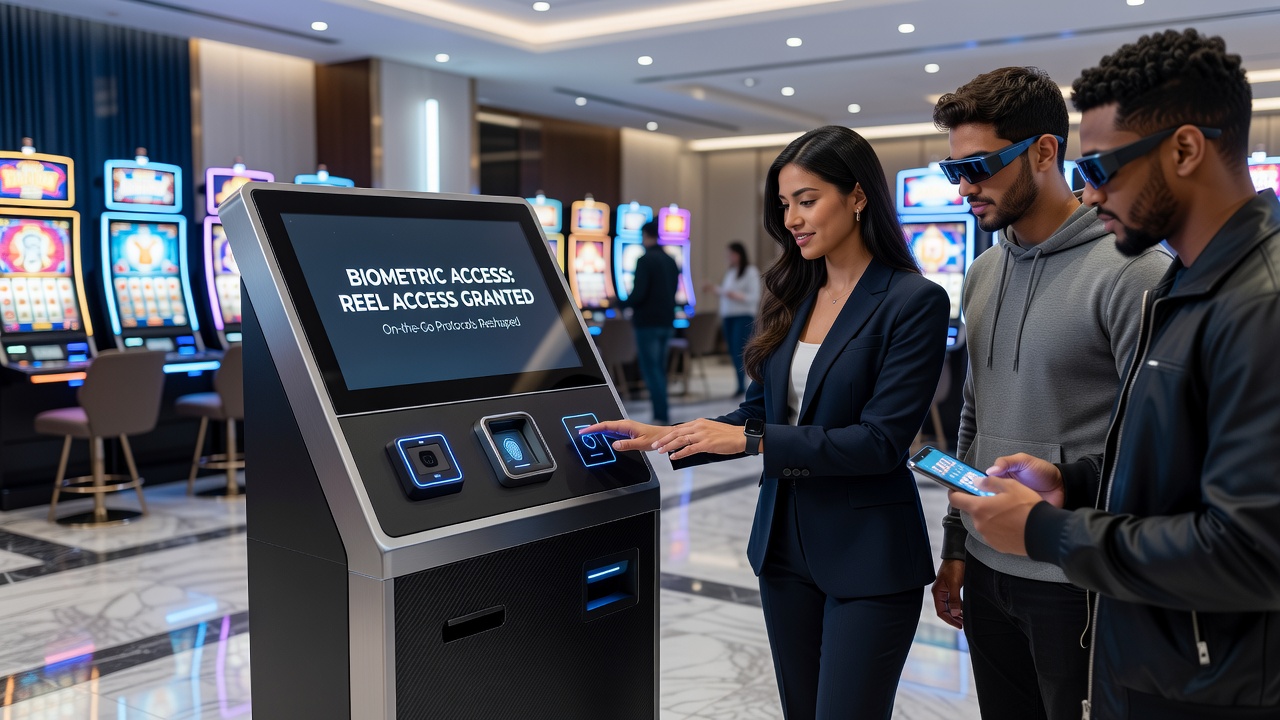 Close-up of smartphone screen displaying facial recognition scan overlay during casino app login