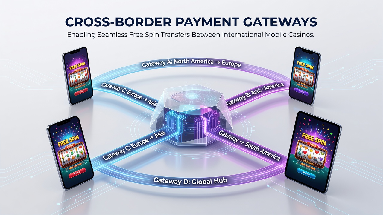Mobile casino interface showing free spin transfer confirmation via payment gateway