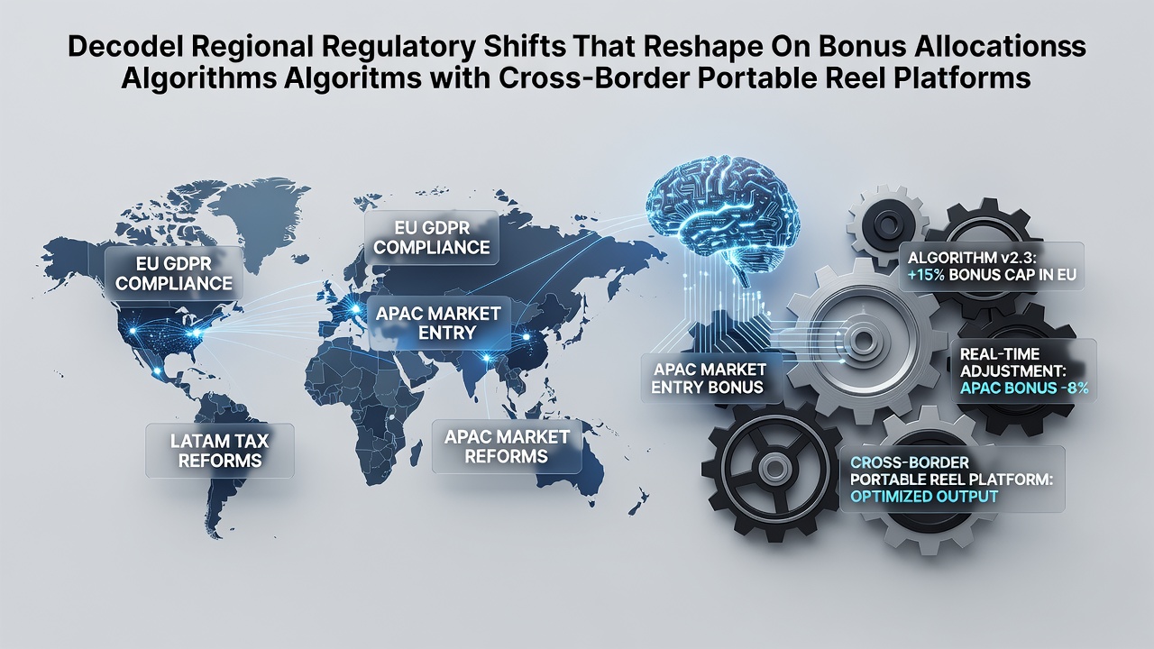 Regional regulatory maps overlaid on mobile slot interface showing bonus adjustments across borders