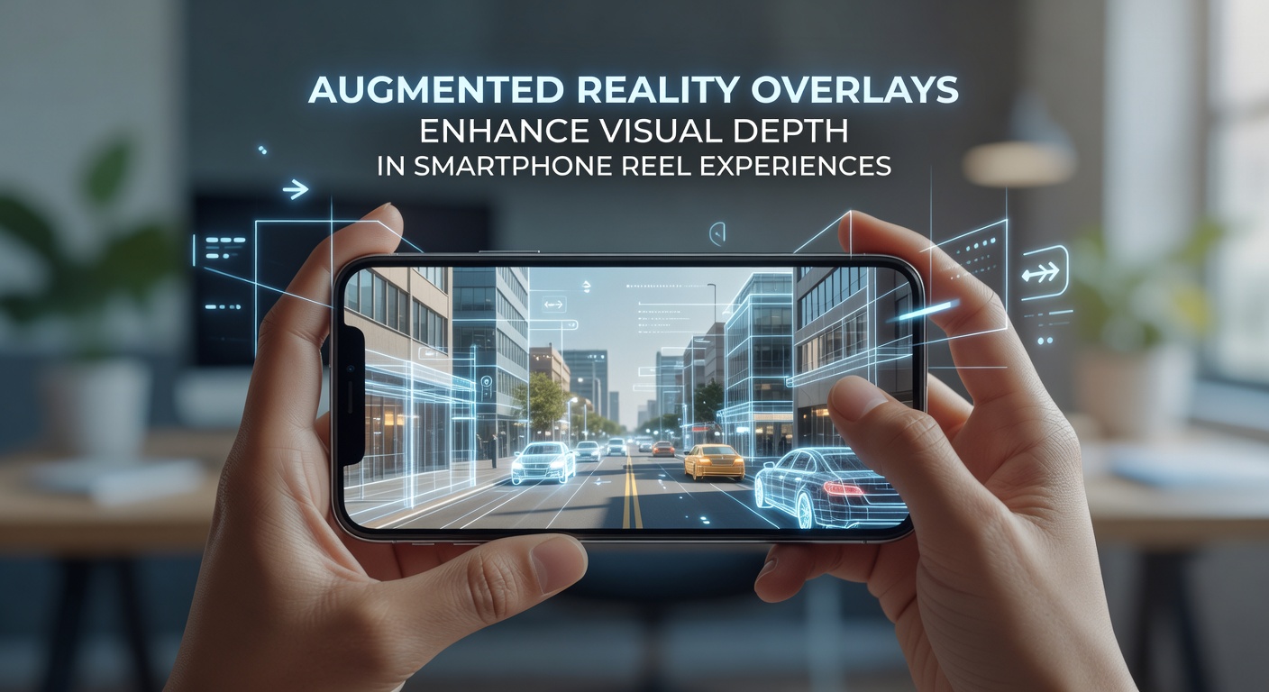 Smartphone displaying augmented reality overlays on spinning reel symbols with layered depth effects