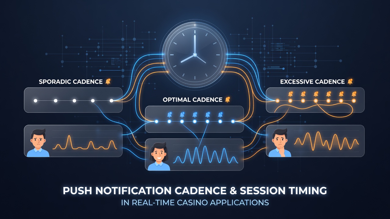 Push notification settings displayed on a mobile casino app interface with timing options highlighted