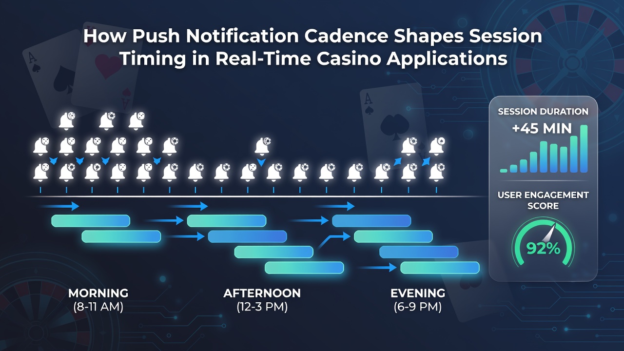 Analytics dashboard showing session duration metrics correlated with notification timing intervals