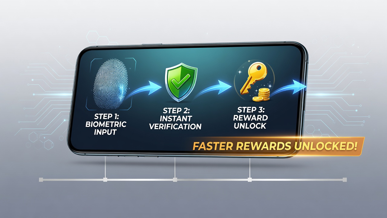 Close-up of a mobile device using facial recognition to unlock a reel platform reward