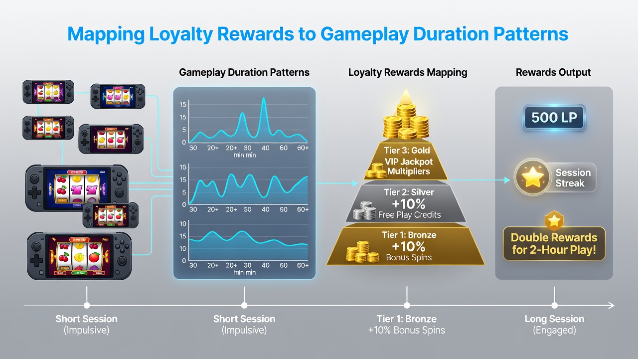 Analytics dashboard mapping loyalty tiers to handheld gameplay duration segments