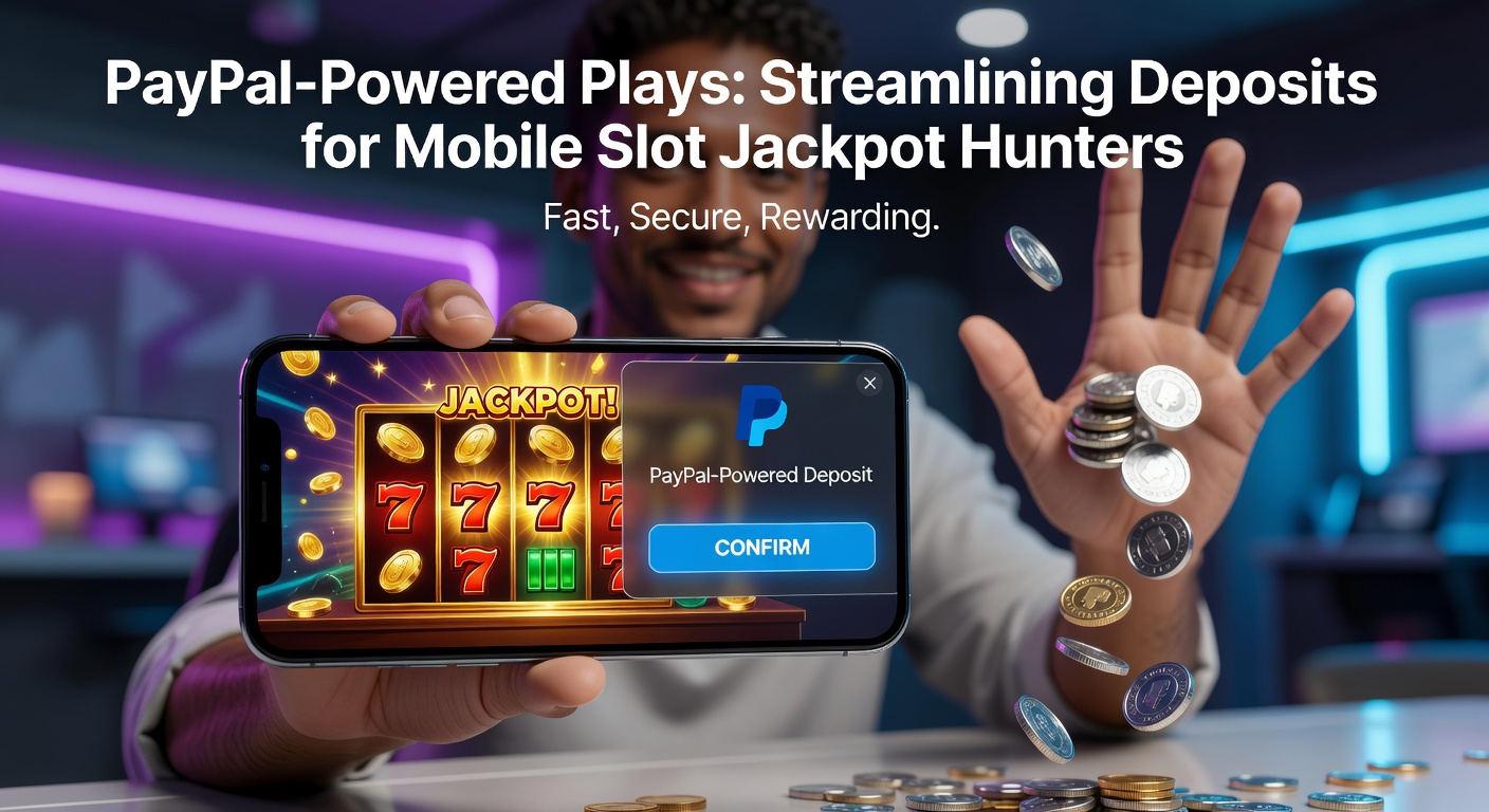 Smartphone screen showing PayPal deposit confirmation in a mobile slot app, with jackpot symbols glowing in the background