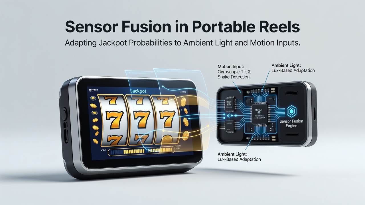 Close-up of smartphone accelerometer and light sensor data overlay on a slot reel display during movement