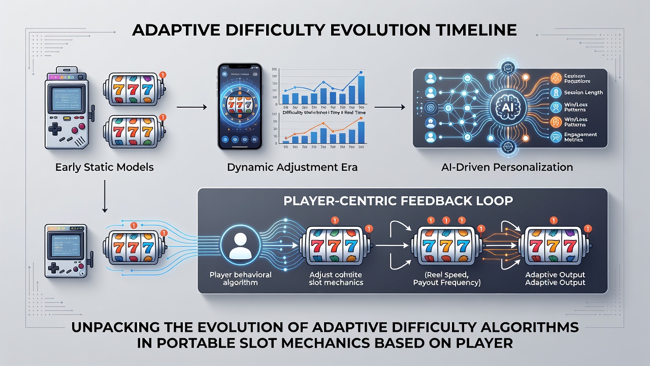 Diagram depicting data flow from player behavior inputs through adaptive algorithms to adjusted slot reel outcomes on mobile devices